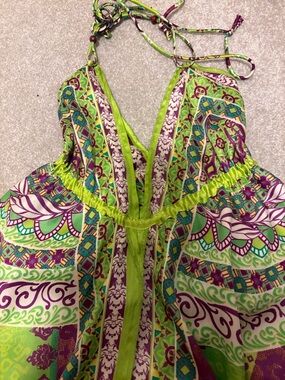 Classique lime green and plum colored maxi dress